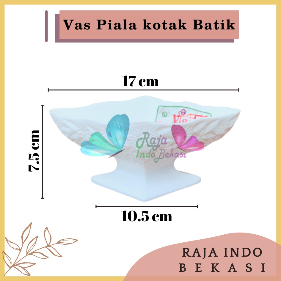 Vas Piala Kotak Batik Putih Pot Piala Plastik Bunga Plastik Dekorasi Vas Bunga Aesthetic Plastik Keramik - Pot bunga tanaman piala hias interior motif WAJIK putih - GREEN LEAF 622