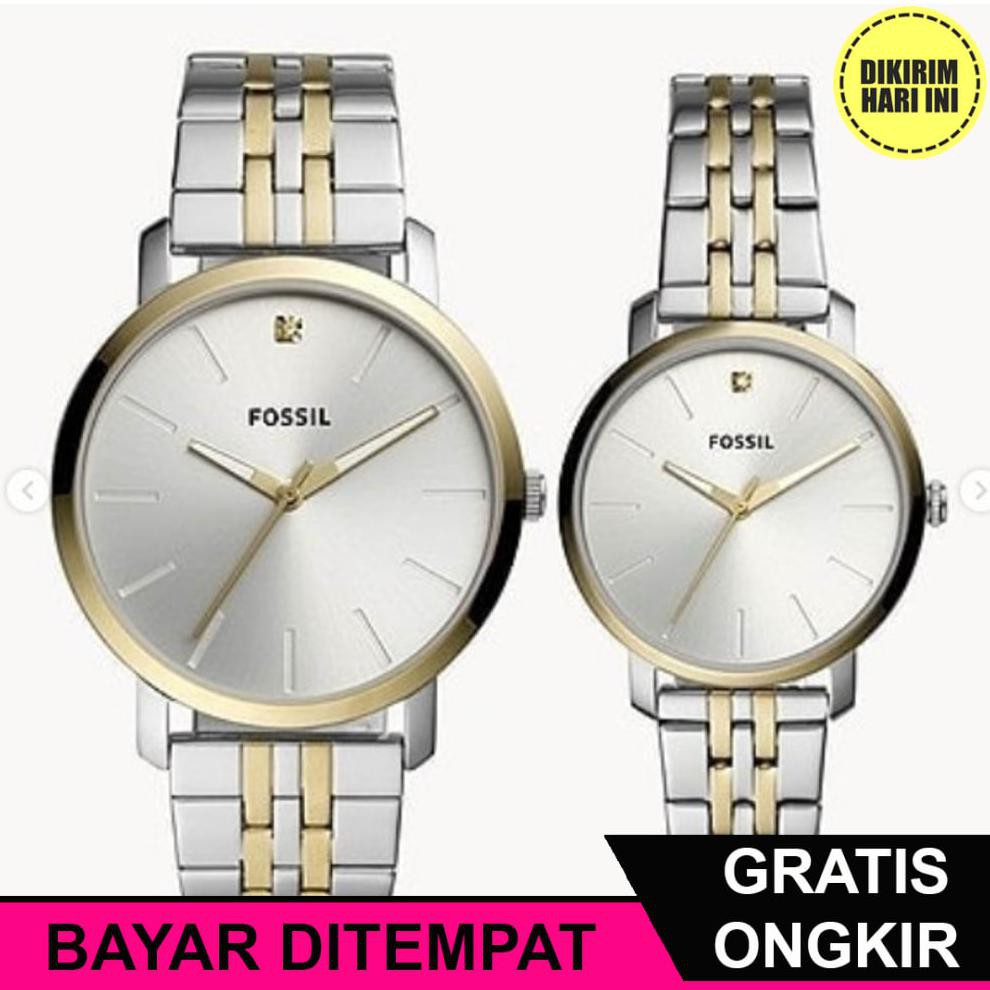 (BAYAR DITEMPAT) OE4107 JAM FOSSIL BQ2467SET LUTHER TWO TONE SILVER/GOLD 44MM + 34MM