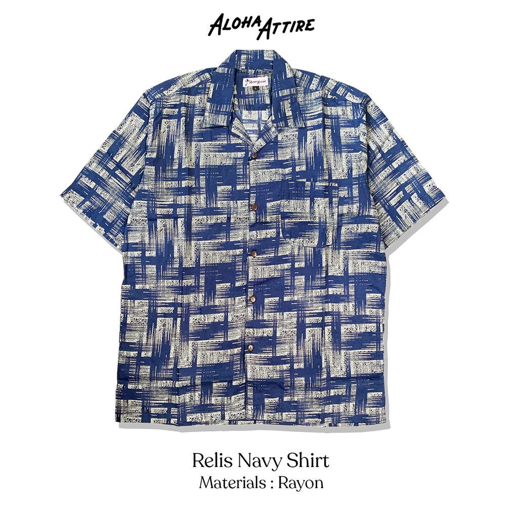 Aloha Attire Relis Navy Shirt - Kemeja Pantai / Kemeja Pria