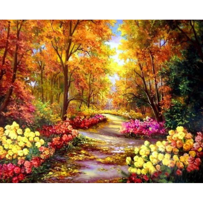 

Diy Painting Paint By Numbers Canvas Lukis Mountain Garden 40*50