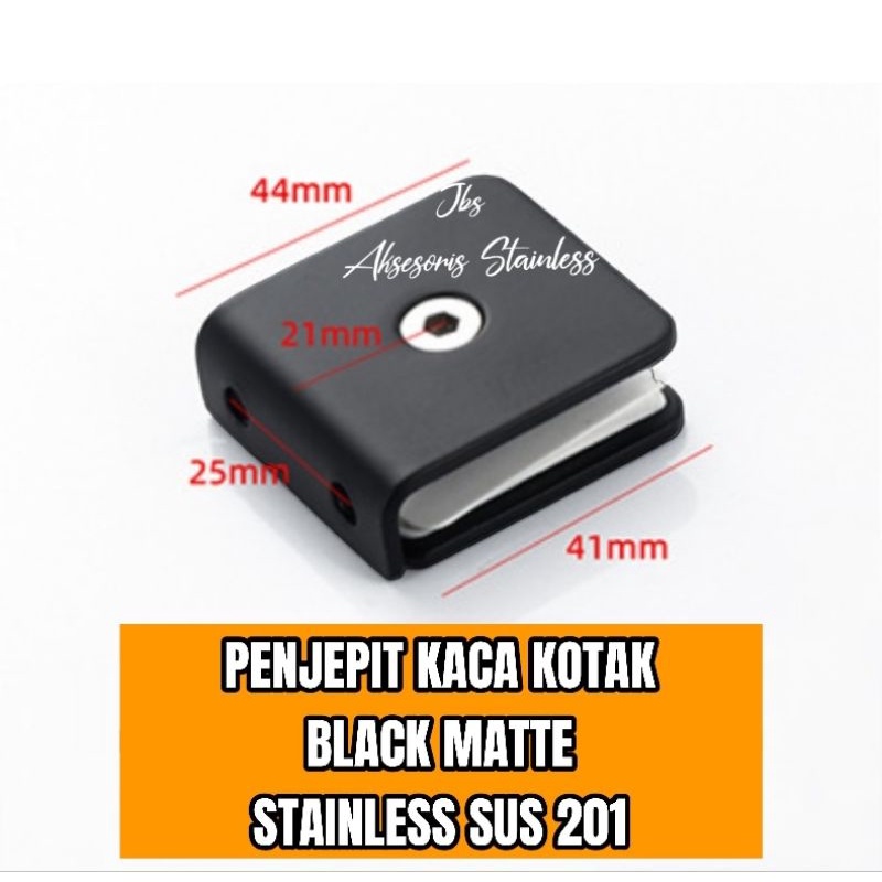 PENJEPIT KACA KOTAK BLACK MATTE/GLASS CONNECTOR STAINLESS SS 201