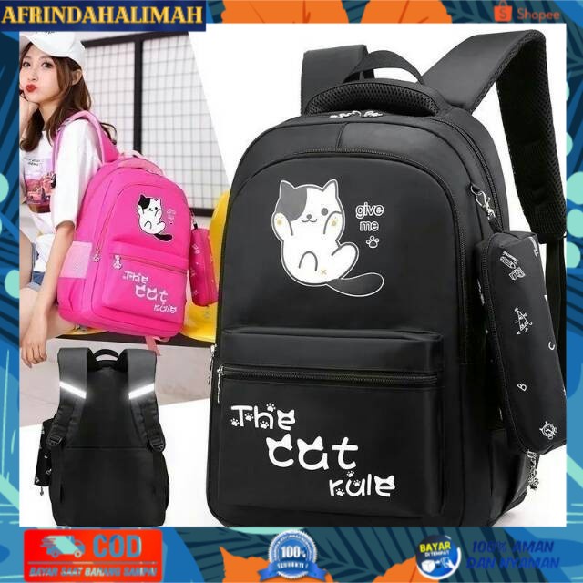 

{TERBARU} terbaru Tas sekolah lucu motif kucing 3 warna ransel set promo