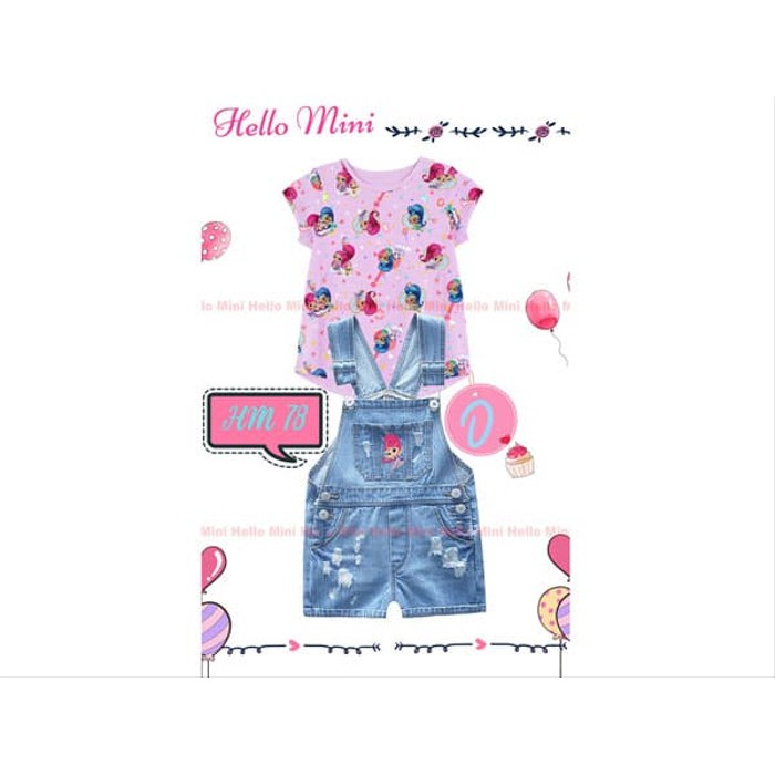Baju Setelan Anak Perempuan HM 78 Kaos Shimmer and Shine Overall Jeans