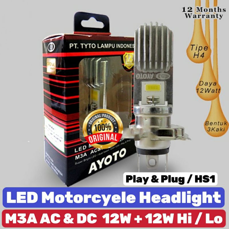 Lampu motor LED depan H4 AYOTO ORIGINAL KENDARAAN MOGE dan Scoopy F1