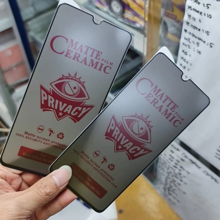 SAMSUNG A22 4G A22 5G ANTI GORES CERAMIC LENTUR SPY PRIVACY, ANTI GORES SPY HITAM GELAP