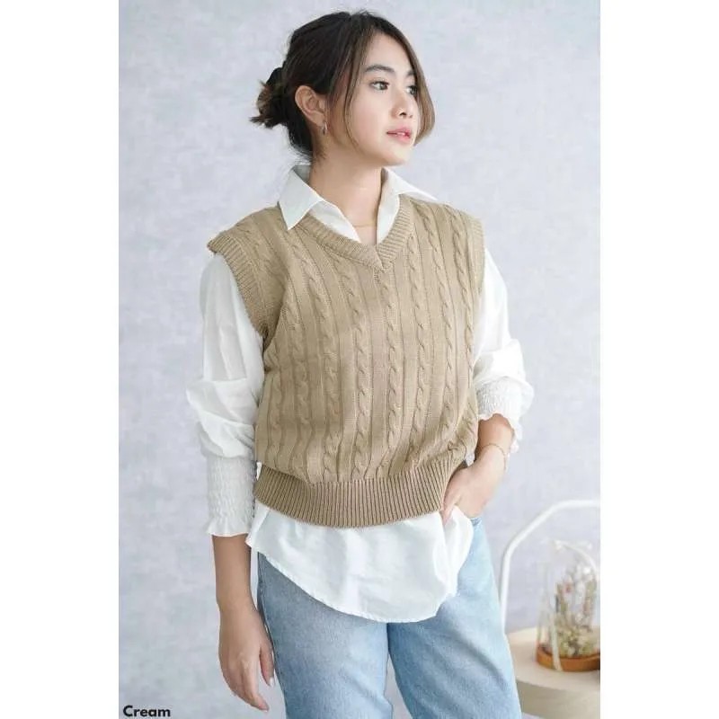 Vest Rajut Wanita | Rompi Rajut Wanita | Cable Vest Knit | Vest Dalmi