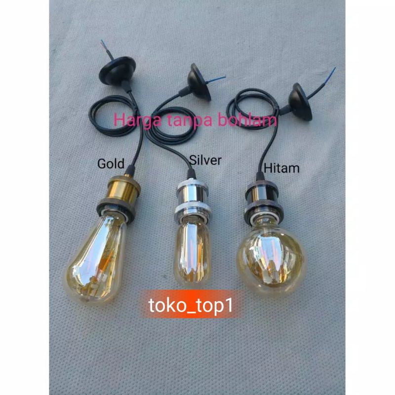 FITING LAMPU GANTUNG E27 ALUMINIUM/ GITTING HIAS + KOP KABEL TANPA EDISON FILAMENT