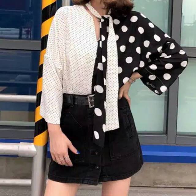 Blouse polkadot hitam putih