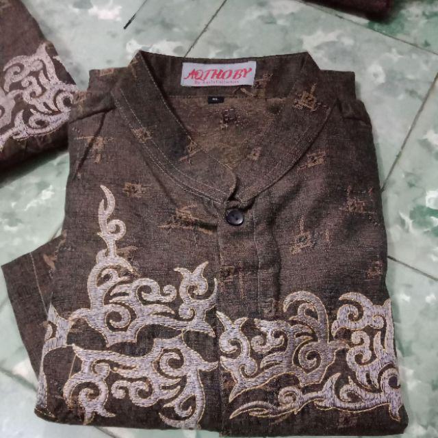 Kemeja Batik Pria Size  M L Xl Xxl Bswart Batik Hrb026 Kenongo Hem Motif Seno Coklat