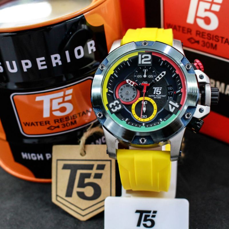 JAM TANGAN PRIA T5 H3885 ORIGINAL RUBBER STRAP CHRONO TANGGAL AKTIF FREE BOX PAPPER BAG