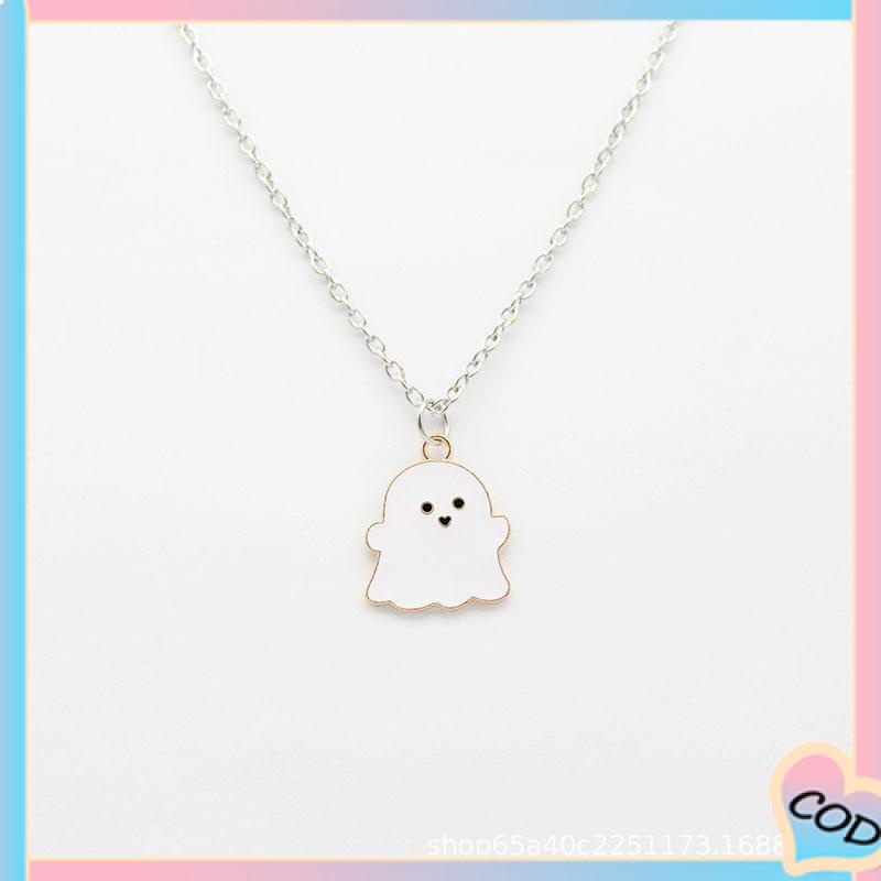 COD❤️ Kartun Hantu Kalung Liontin Aksesoris Pasangan Rantai Sweater Hadiah Halloween-A.one