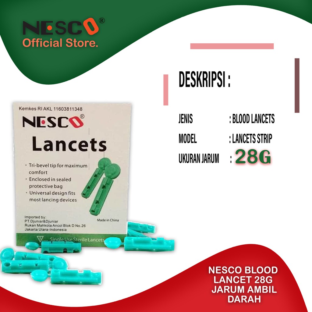Jarum Blood Lancet 28G Nesco isi 100pcs/box