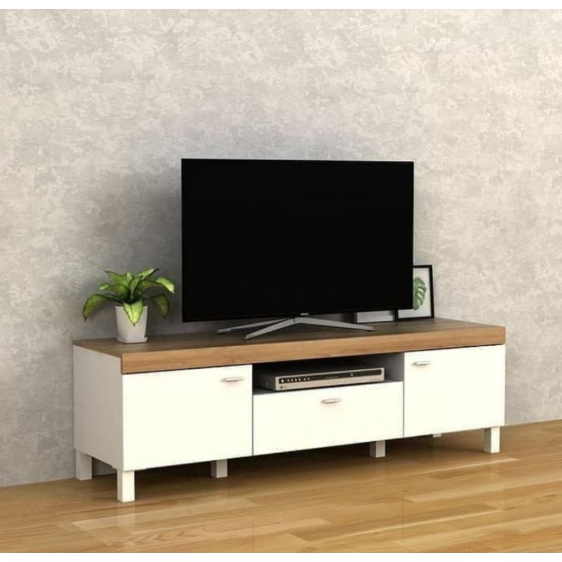 meja tv lemari tv minimalis putih glossy