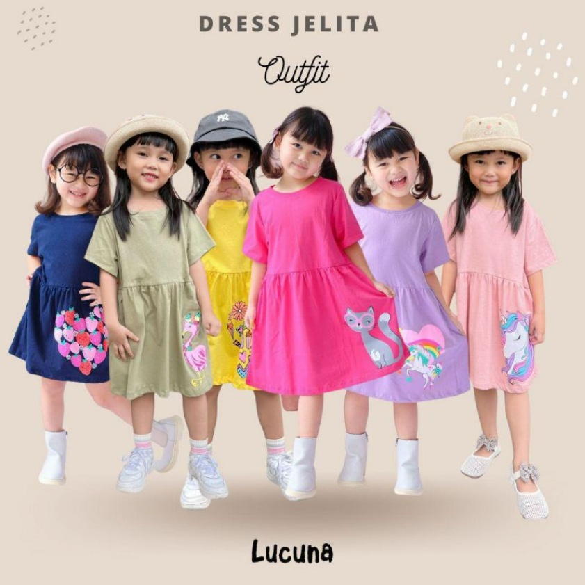 Dress Jelita Anak 1 -5 Tahun Dress Sablon Smilee Dress Anak Lucu Sehari hari CBKS S24