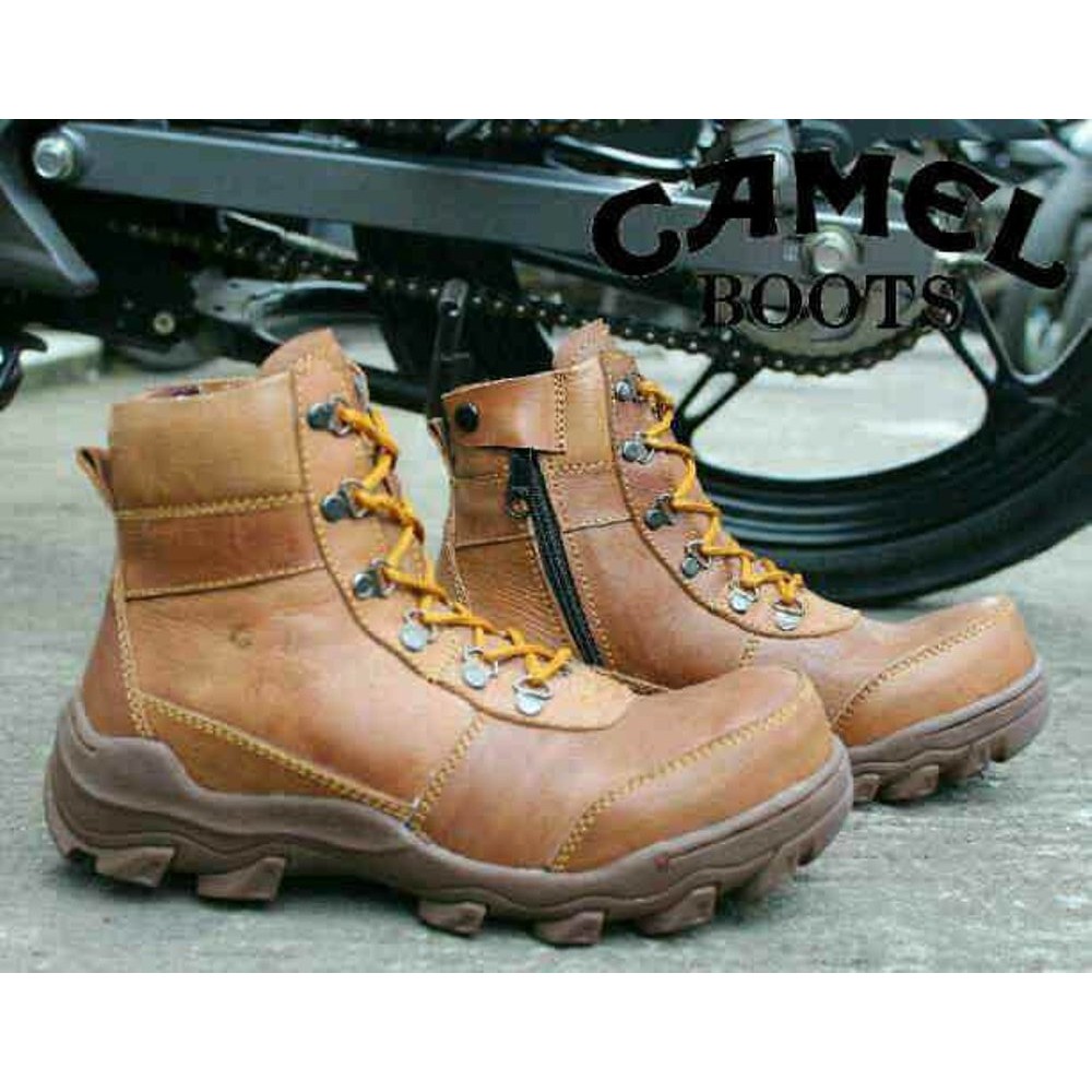 PROMO  sepatu camel original boots casual pria safety zipper kulit asli tan