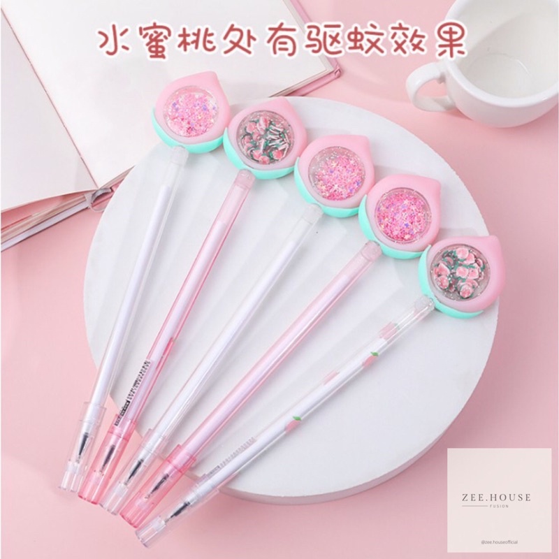 

Pulpen buah peach payet glitter pena fruit lucu