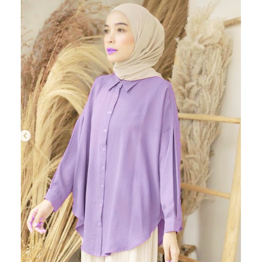 DINA BLOUSE - Kemeja Rayon Polos murah - Lilac - Ungu - COD - JUMBO - LD 120