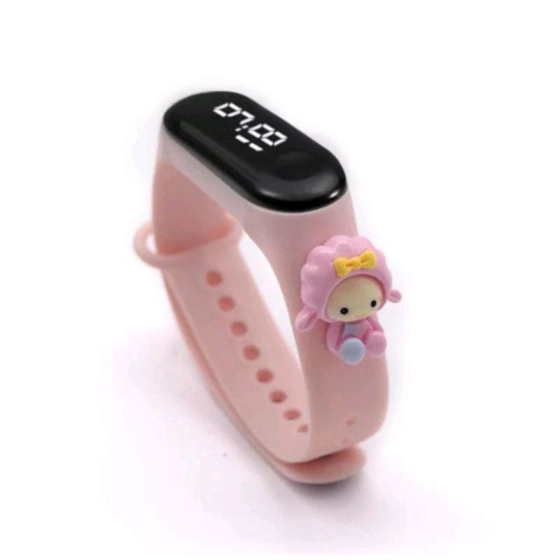 Jam tangan anak Elektronik LED display Tahan Air karakter motif kartun lucu  bahan rubber-Pink baby