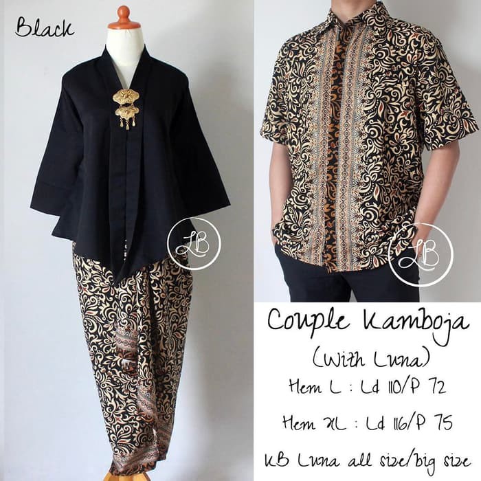 SETELAN KEBAYA COUPLE / BATIK COUPLE MODEL FLOY HITAM DAN KEMEJA