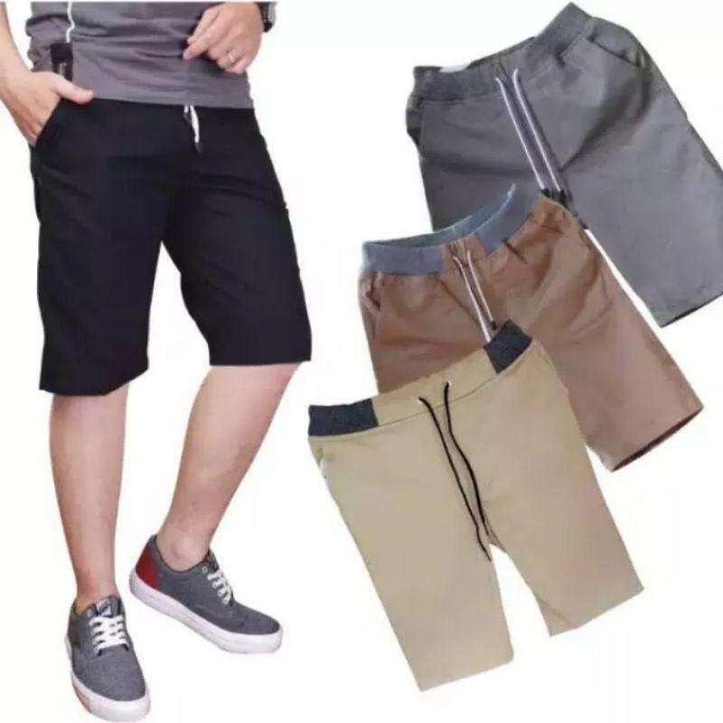 PAKET HEMAT [100RIBU DAPAT 4PCS] CELANA RIP POLOS PRIA - Celana Pendek Chino Dewasa