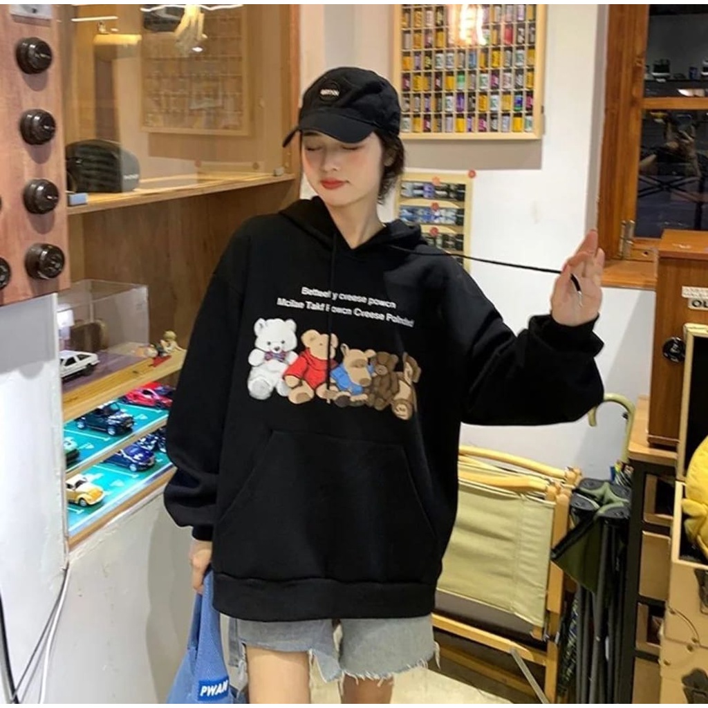 SWEATER HOODIE BEAR FAMILY OVERSIZE / SWEATER HOODIE OVERSIZE WANITA / sweater terbaru
