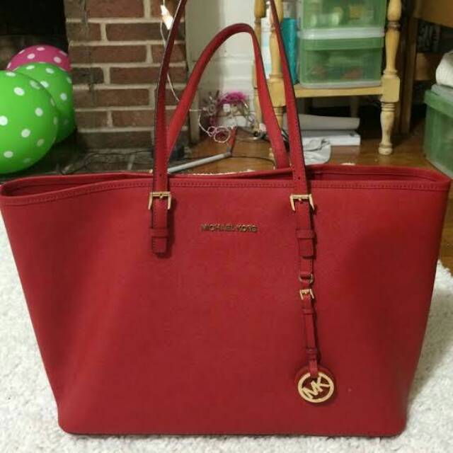 Michael Kors Jet Set Travel Top Zip Tote travel totebag mk tas original leather asli authentic
