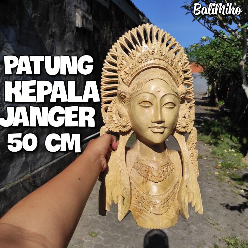 Patung Kepala Janger Tinggi 50 cm/Patung Janger/Patung Penari Bali/Patung Wanita/Patung Bali