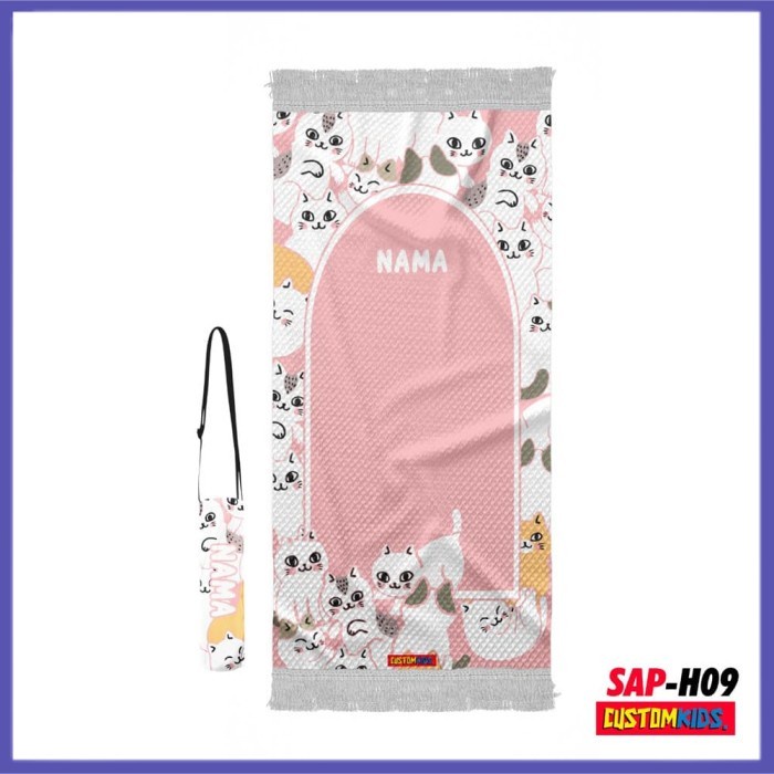 ✔ COD ✔ SAJADAH ANTI AIR ANAK PEREMPUAN MOTIF KUCING | CUSTOM NAMA | SAP-H09 - TANPA RUMBAI