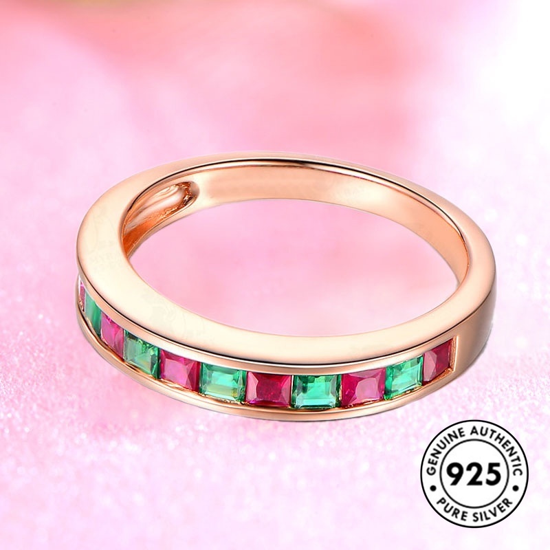 Cincin Berlian Bentuk Kotak Bahan S925 Silver Warna Rose Gold