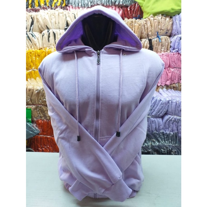 BAHAN BERKUALITAS JAKET HOODIE SLETING DISTRO UNGU LILAC POLOS CUSTOM MURAH KPOP KOREA