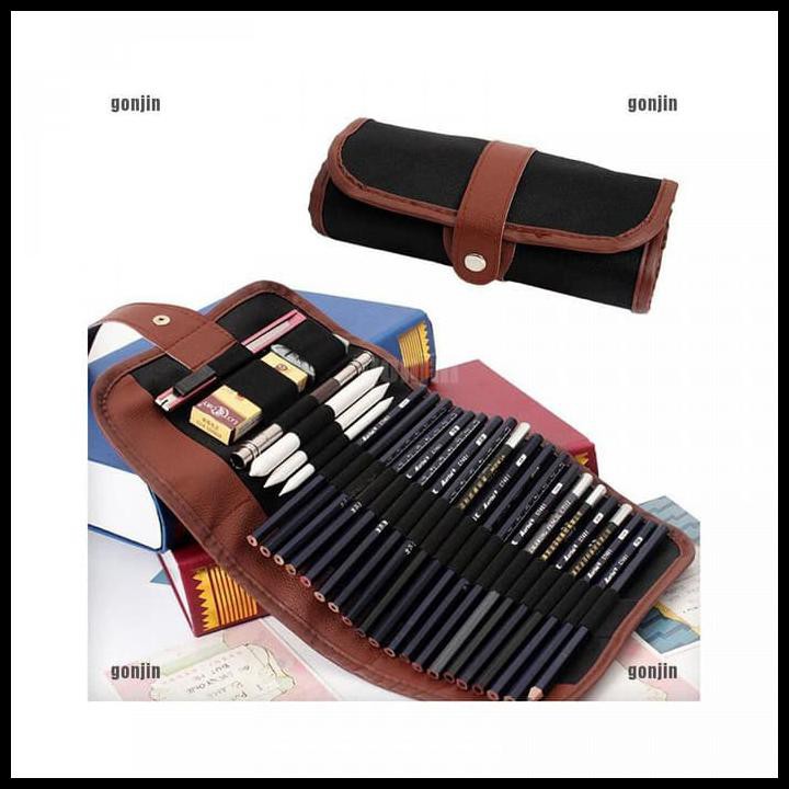 

Charcoal Shade Bag 24Pcs Case Drawing Set Pencils Extender Sketch Penc