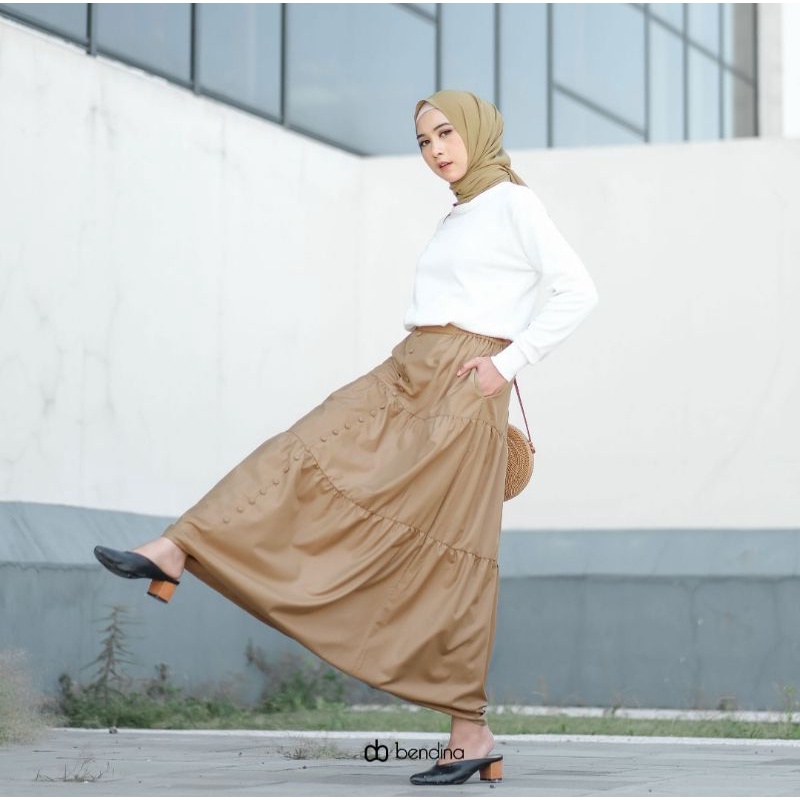 Ariana- Rok Susun Rayon Jumbo Premium Rok Susun Kancing Depan