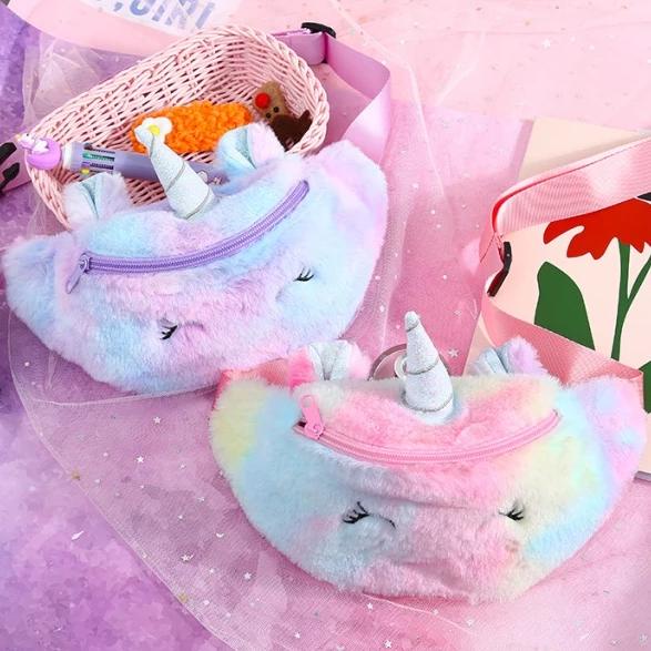 ● Tas selempang Unicorn anak waistbag bulu unicorn Tas Pinggang unicorn bulu anak perempuan kado ult
