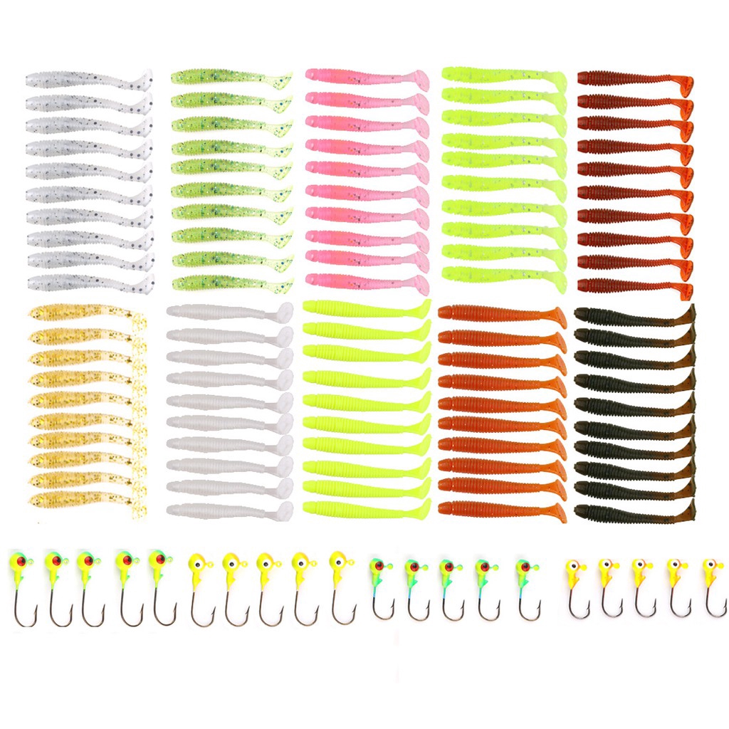 Hengjia 120pcs/set Umpan Pancing Fishing Lure Lead Jig Head Hook Grub Softworm Baits Kit Tackle