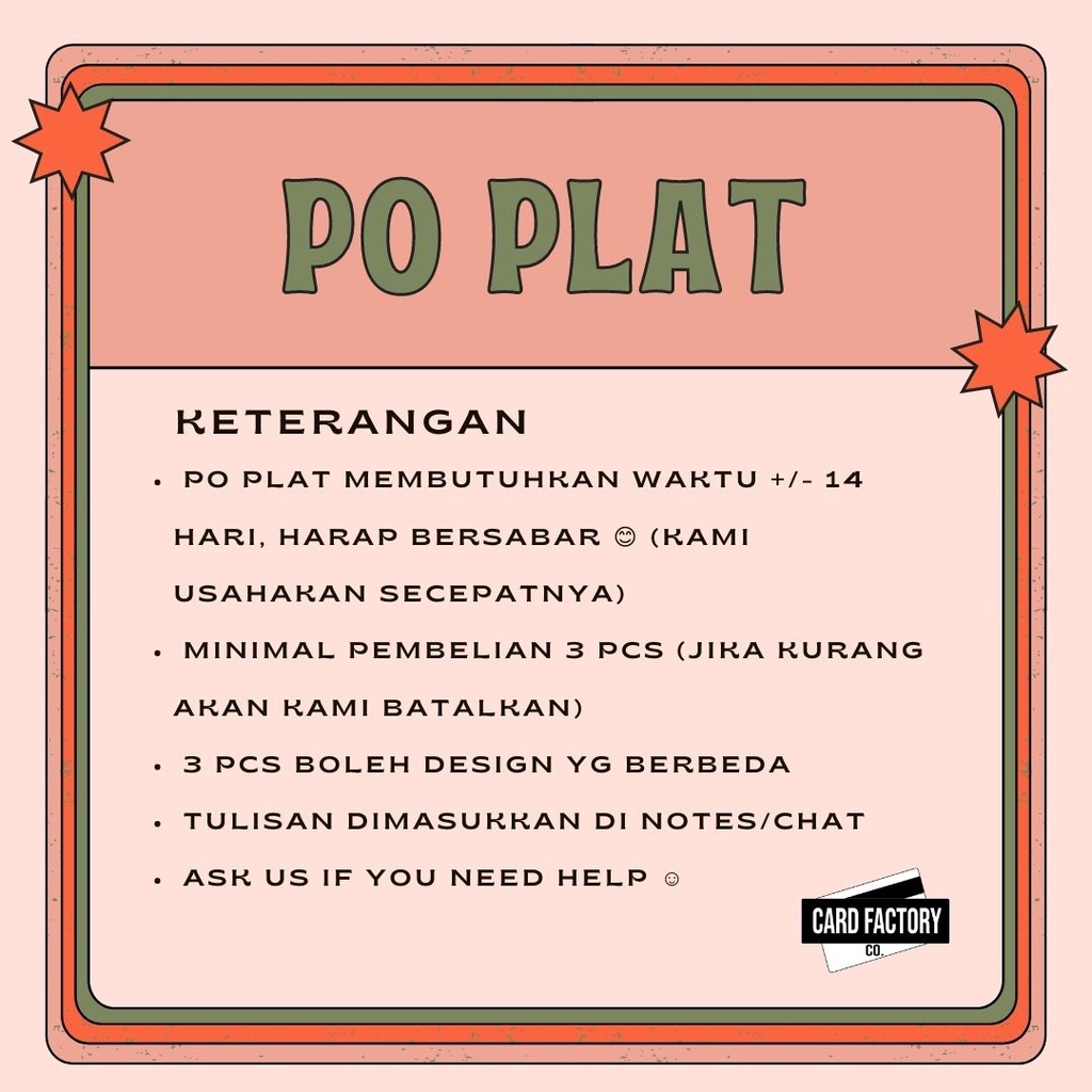 

Plat Nama (Harus PO) --> PESAN INI JIKA DENGAN PLAT NAMA
