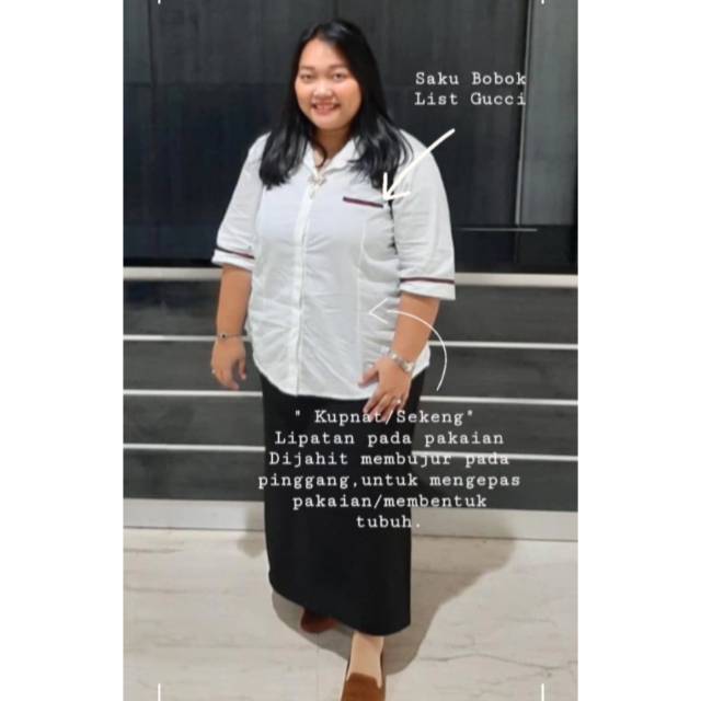 KEMEJA POLOS WANITA LIST GUCCI LENGAN PANJANG PENDEK SESIKU KATUN FORMAL NN