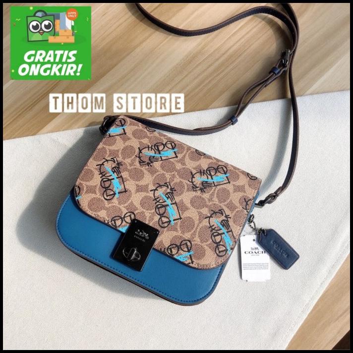 Bag Canvas - Tas Coach Hutton Saddle Bag Signature Canvas W Abstract Horse Original