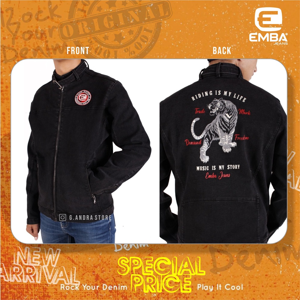[COD] JAKET DENIM EMBA JEANS ORIGINAL Black Stretch / JAKET PRIA