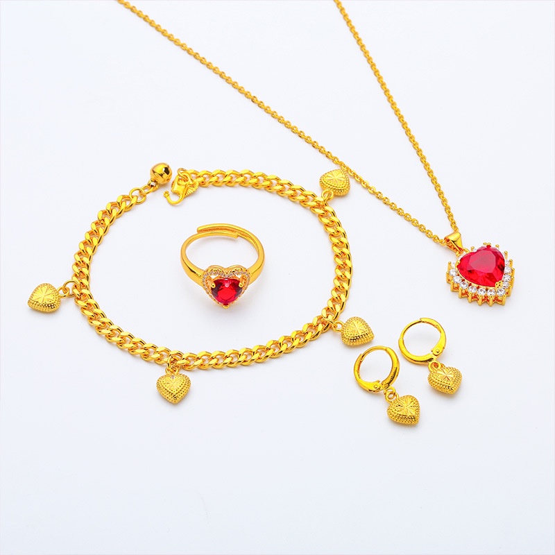 Set Kalung Anting Liontin Hati Kecil Lapis Emas Asli Kadar 375 Untuk Aksesoris Perhiasan Wanita