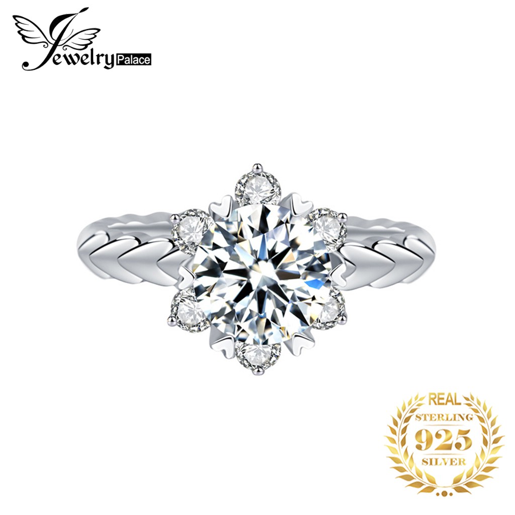 925 cincin perak murni wanita 2 karat mozanstone twisted arm snowflake pt950 flower wedding fashion jewellery