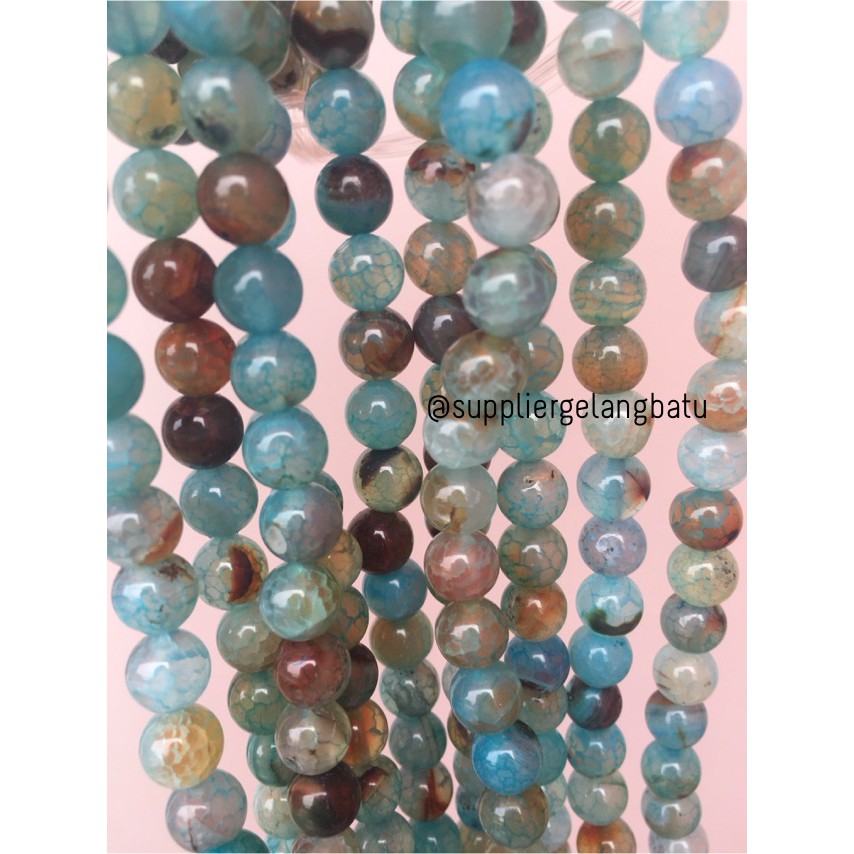 batu Aquamarine serat 8mm bahan gelang kalung alam biru glossy corak supplier craft beads aksesoris