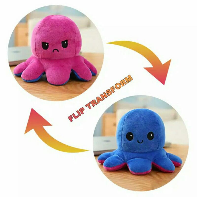 Soft plush Cute Toys Reversible Bipolar Oktopus Doll Toy Plush Mood Switcher ukuran 23 cm