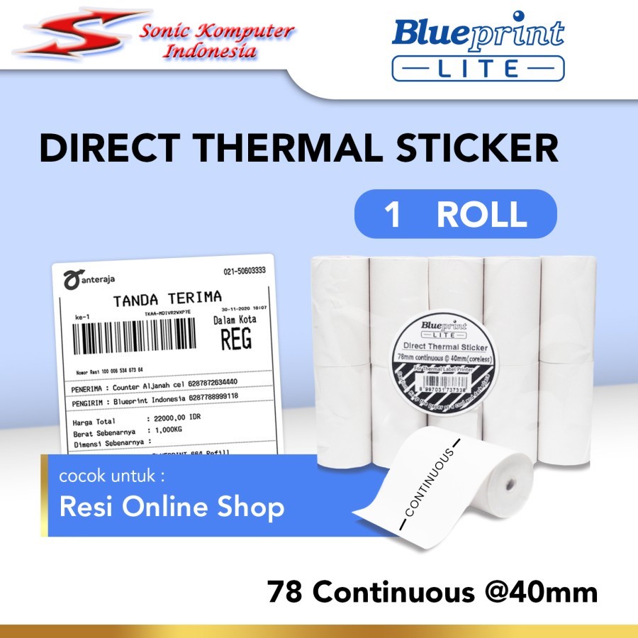 Direct Thermal Stiker Blueprint Lite 78 Continuous @40mm Sticker Label Portable