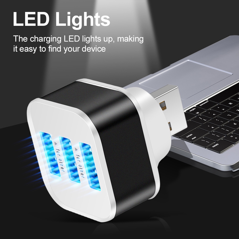 Adaptor Expander 3port Quick Charge Dengan Indikator LED Telepon Tablet Laptop PC Chargers Adapter 3in1 USB 2.0 Expander USB Hub Splitter