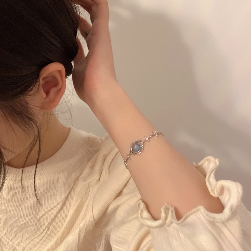 IFYOU Gelang Mutiara Sapphire Gaya Vintage Korea Warna Silver Untuk Wanita