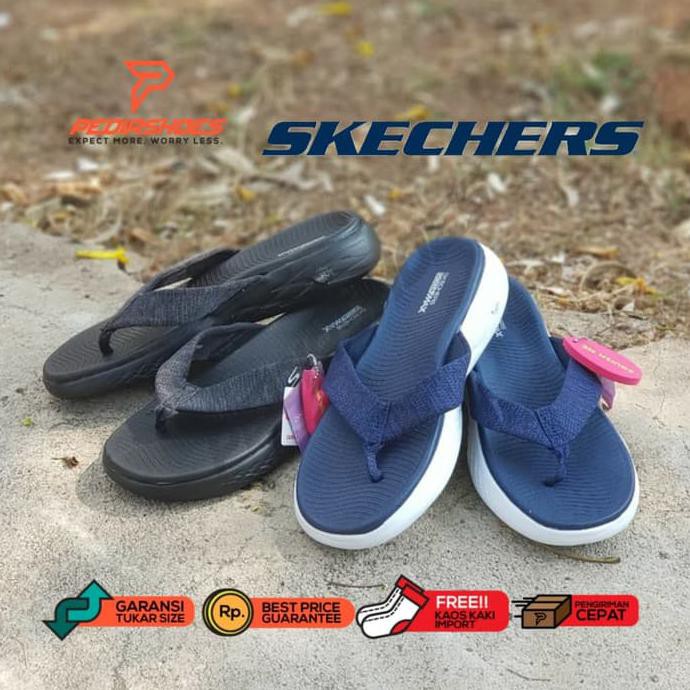 Barang Berkualitas (Garansi Termurah) Sandal Jepit Wanita Pria Skechers Vivacity Go 600 - Hitam, 40