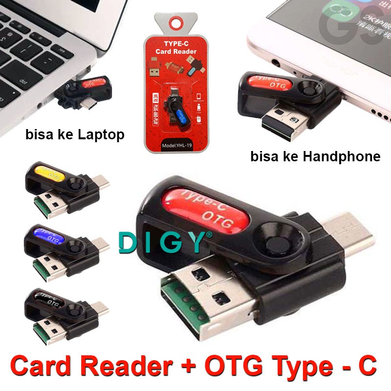 Adapter Card Reader Type C USB OTG to USB 2.0 SD / Type C  SD Untuk Smartphone &amp; PC