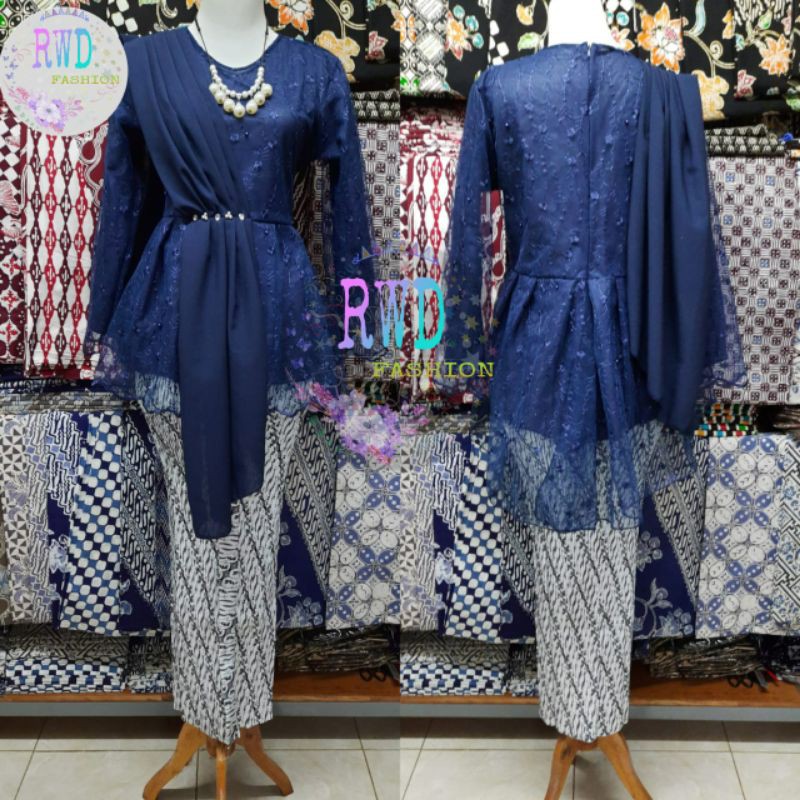 TERMURAH KEBAYA SLENDANG,KEBAYA MAURA,KEBAYA TILE,TERBARU,WISUDA,COUPLE ROK KEMEJA-Set kbya navi