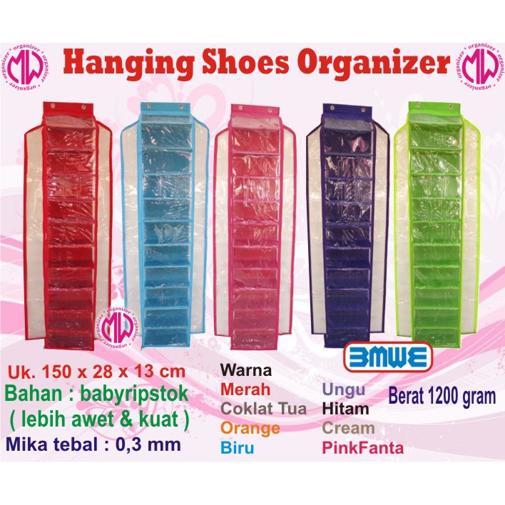 Mika Tebal HSOZ Parasut Hanging Shoes Organizer Zipper Rak Penyimpanan Sepatu Gantung Resleting HSO