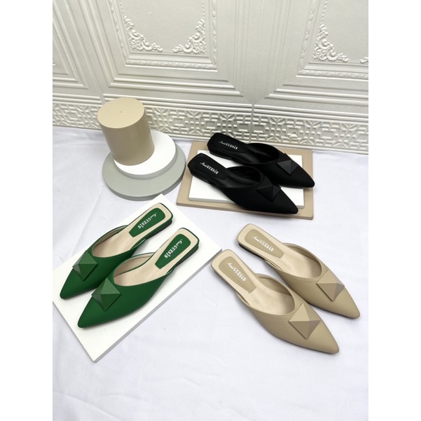 sendal flat shoes wanita terbaru kekinian pesta MAUDE GUESIS Sendal flat premium import gledis 09